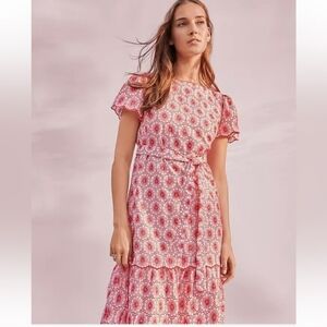 Ann Taylor‎ Hibiscus Eyelet Tie Waist Midi Dress Size XL